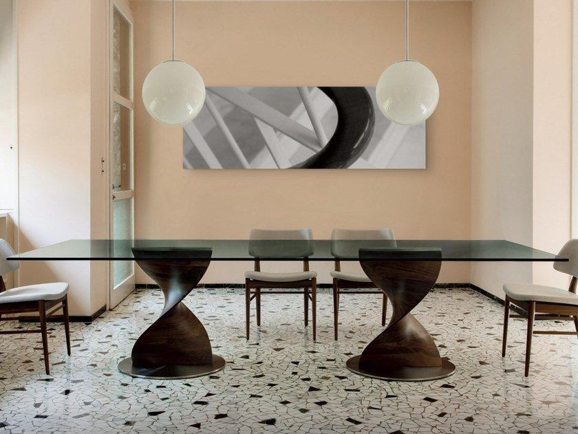 Rectangular solid wood table and crystal top | Elika by Porada