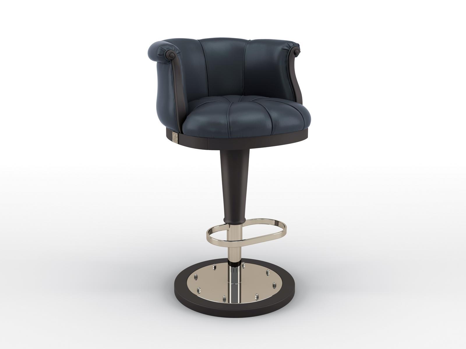 High leather barstool with footrest | Flower by Bruno Zampa