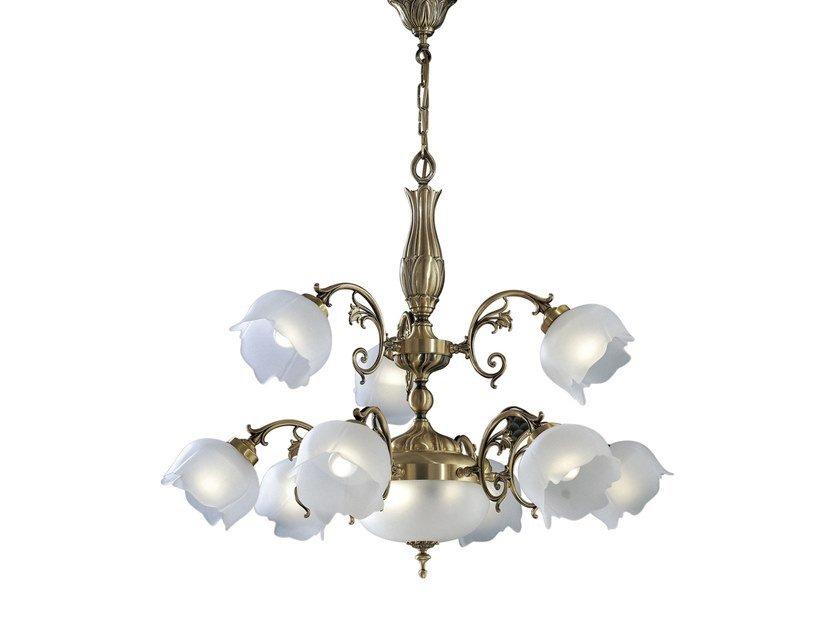Satin brass chandelier with glass | Bianca 25/6+3+2 by Possoni Illuminazione