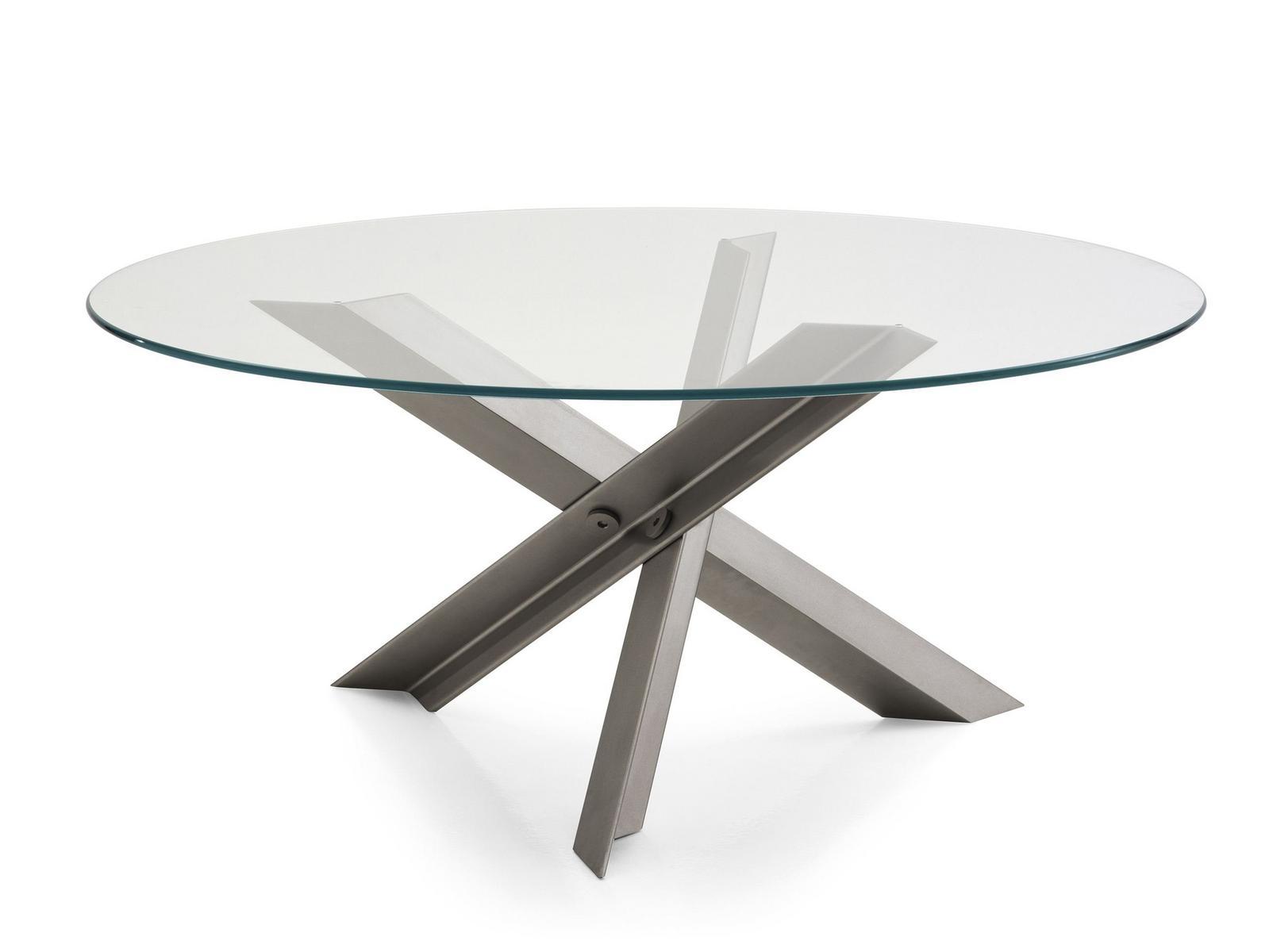 Round glass and steel living room table | Bolt by B&B Italia