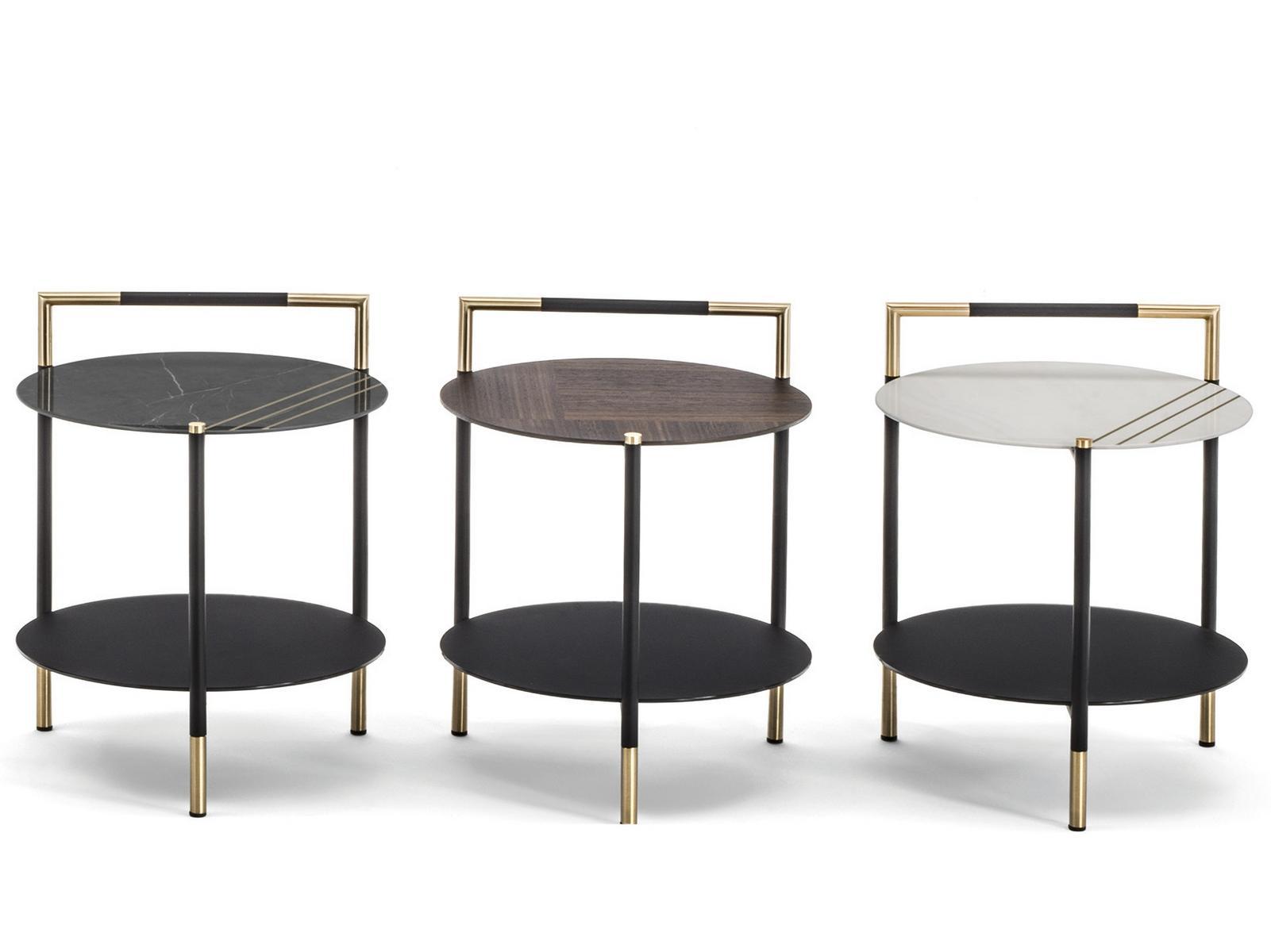 Round high side table with integrated magazine rack | Kevin by Frigerio