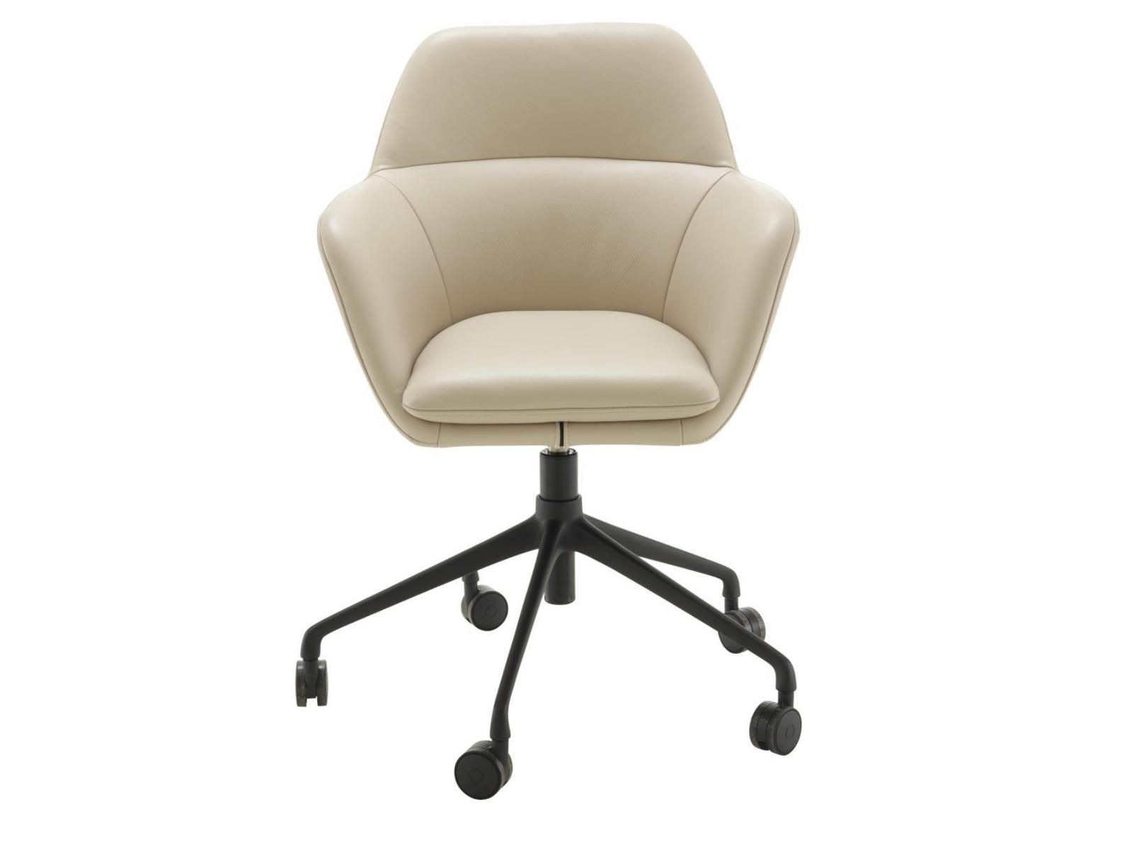 Height-adjustable leather office chair with 5-Spoke base with armrests | Amédée by Ligne Roset