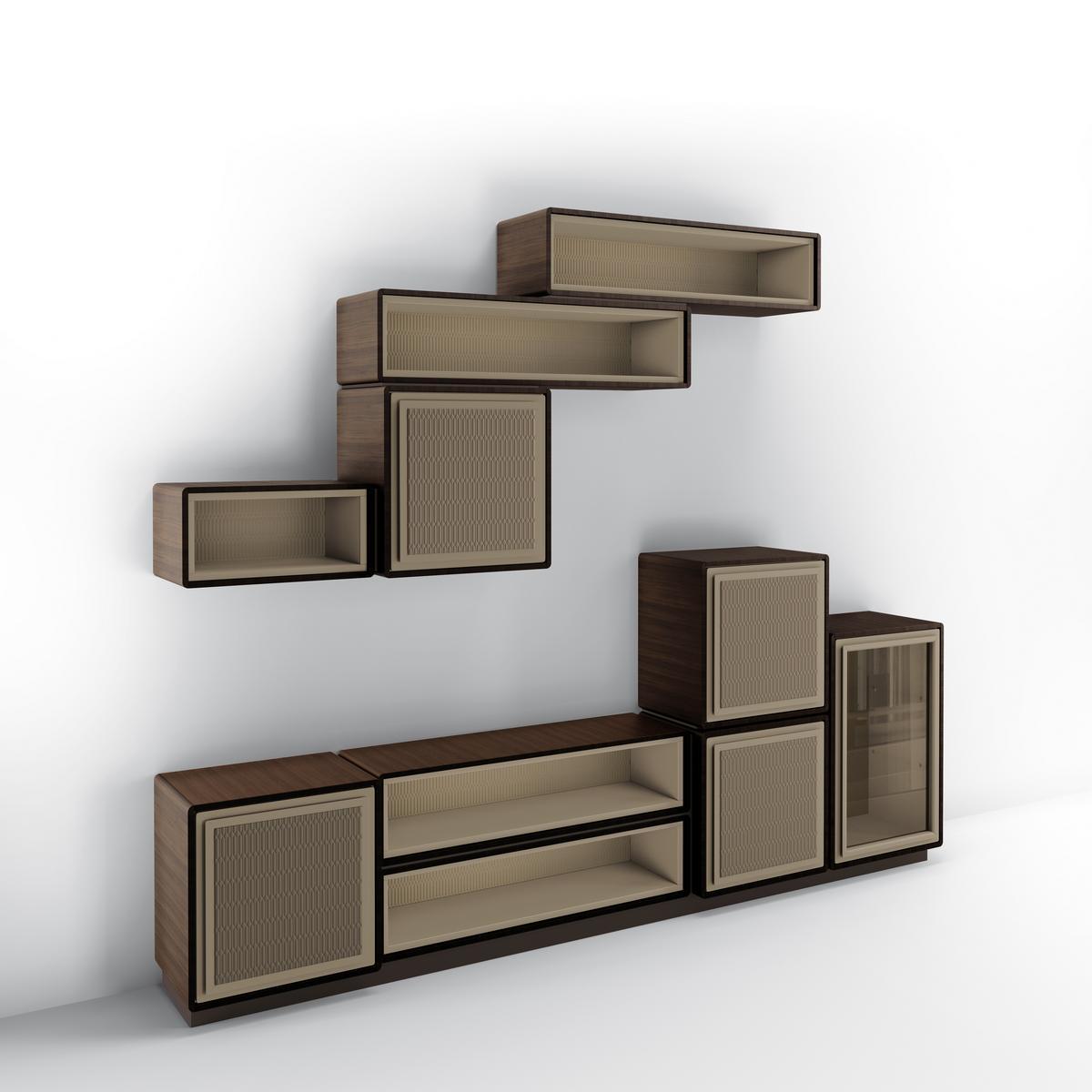 Modular walnut TV cabinet with doors | Dedalo by Bruno Zampa
