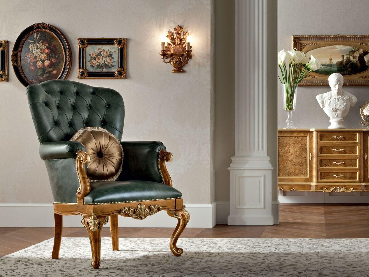 Upholstered leather armchair with armrests | 12435 by Modenese Gastone