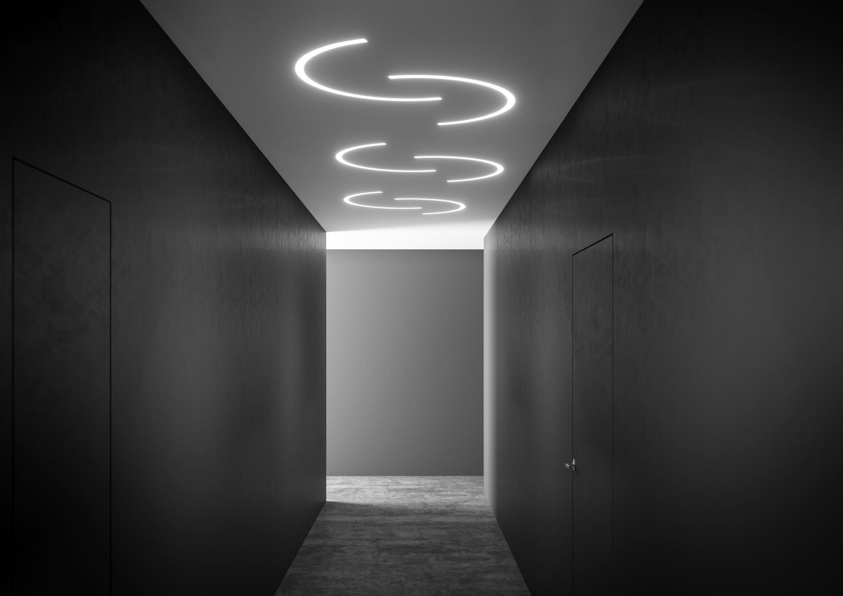 Ceiling mounted extruded aluminium linear lighting profile for LED modules | Brooklyn Round by Panzeri