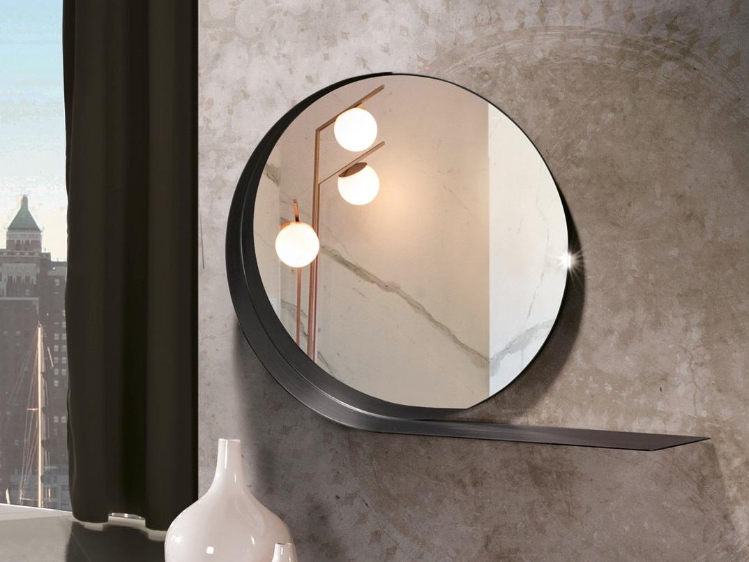 Round wall-mounted painted metal mirror with shelf | Madame by Riflessi