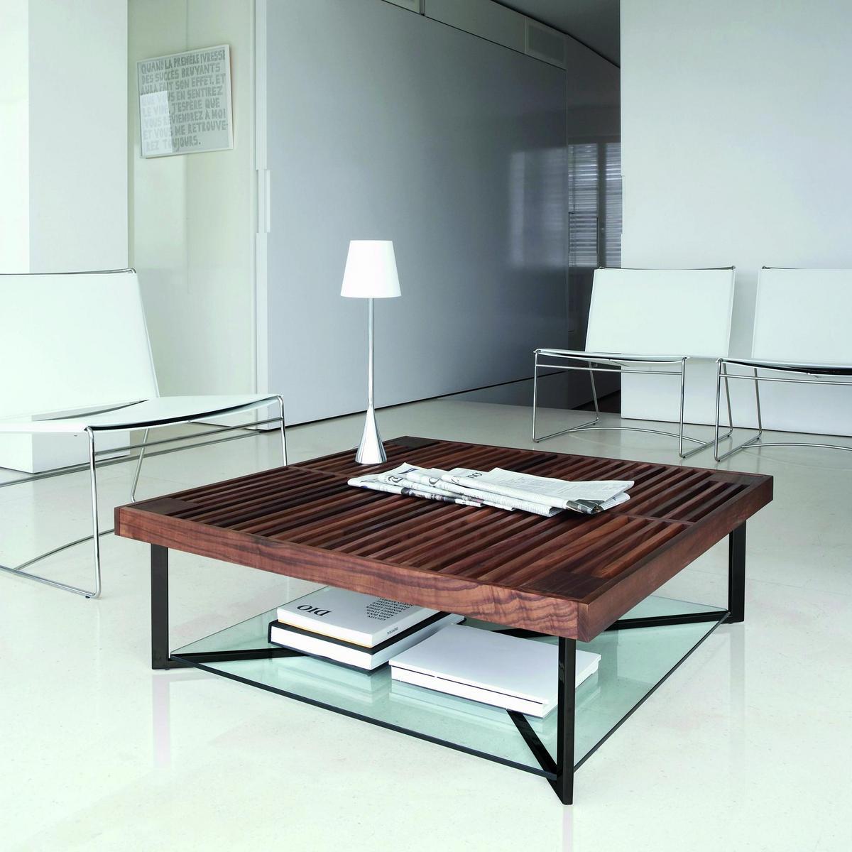 Low square walnut coffee table | Ponton by Ligne Roset