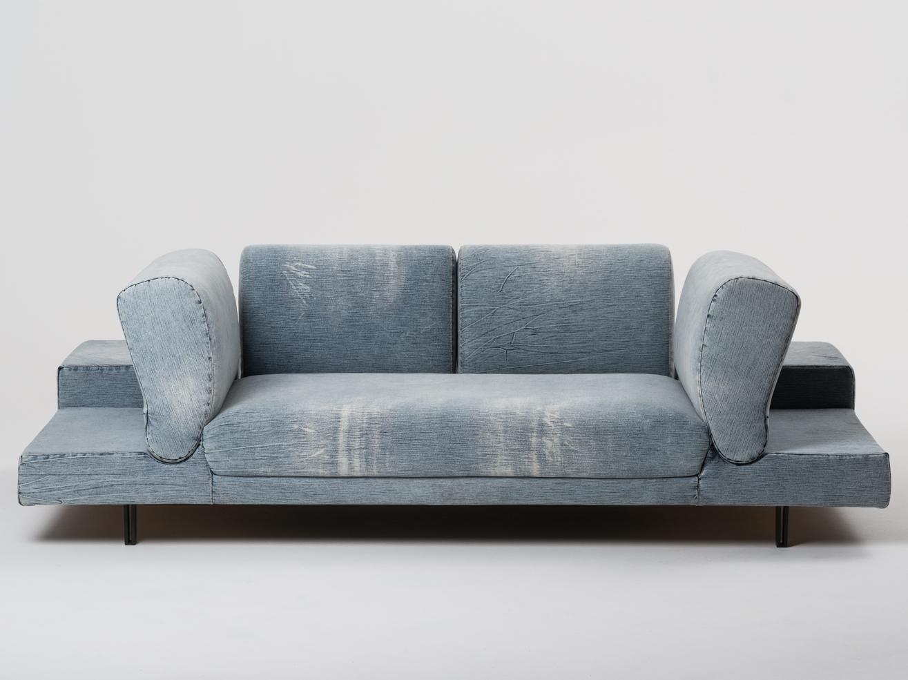 Convertible 3 seater denim fabric sofa | Rocco by Mantellassi 1926