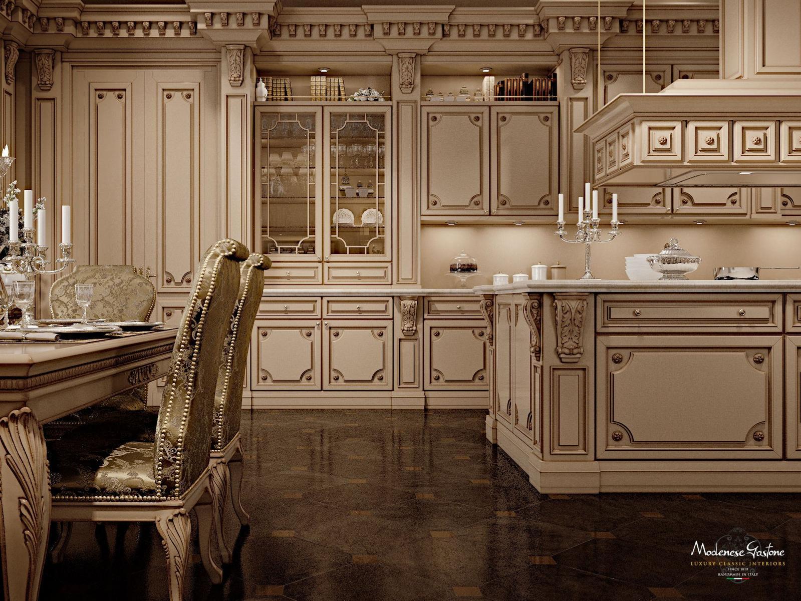 Custom solid wood kitchen with island Modenese Gastone Romantica - Lacquered And Patinated