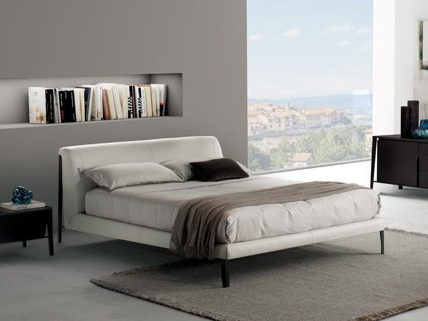 Leather double bed with upholstered headboard | Diamante by Natuzzi Italia