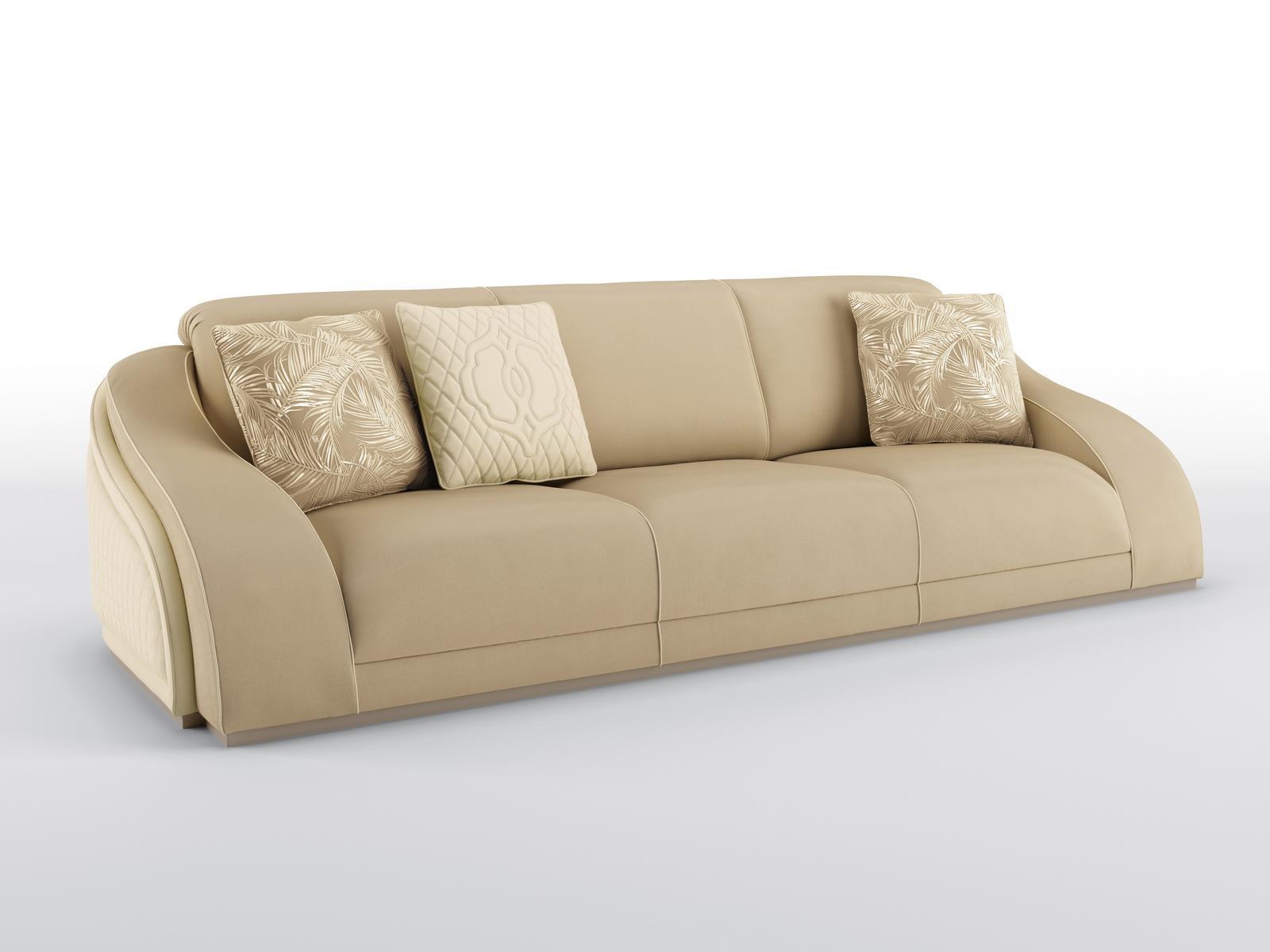 4 seater sofa in leather and velvet | Poseidon by Bruno Zampa