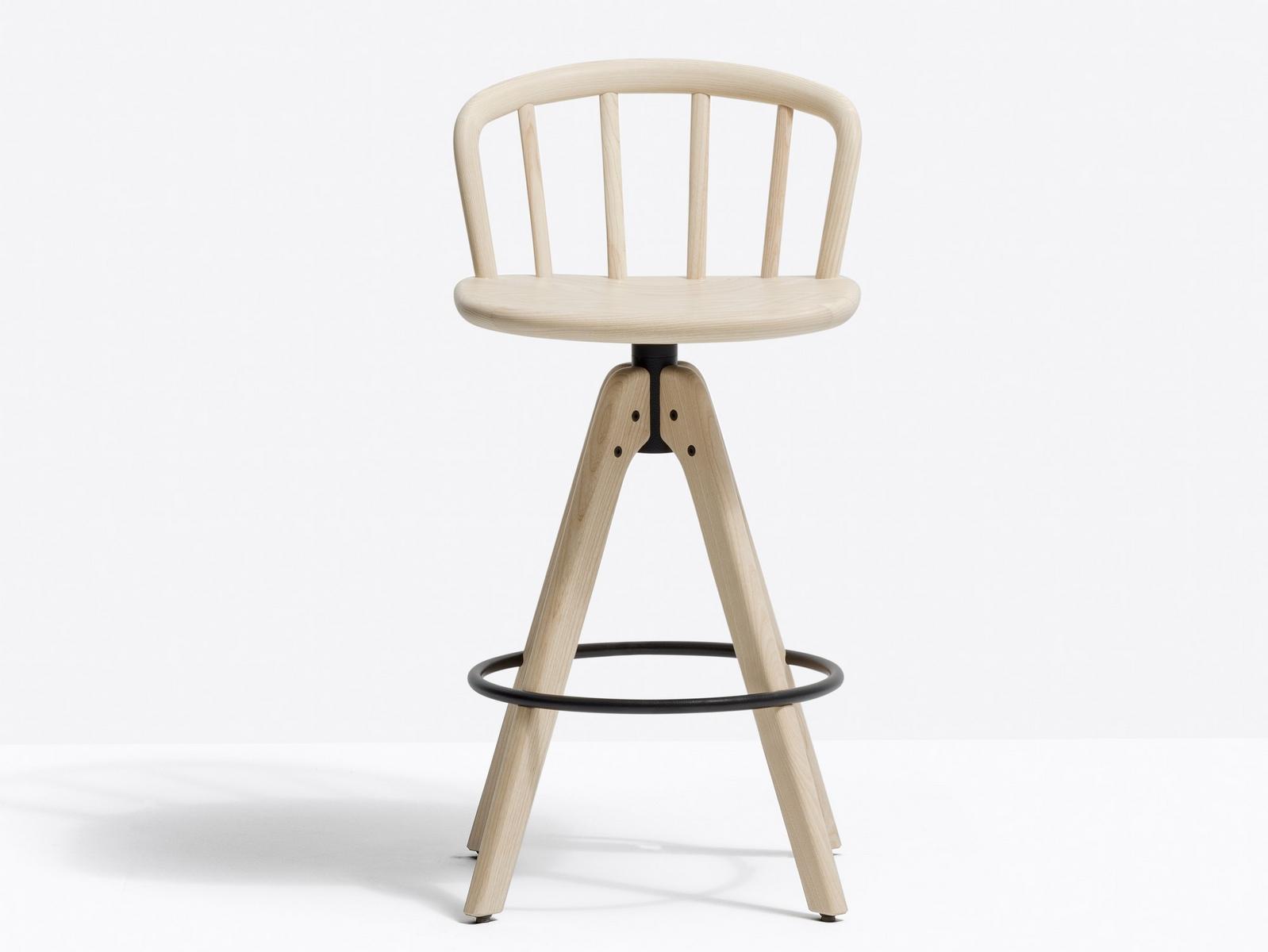Trestle-based wooden stool with footrest | Nym 2848 by Pedrali