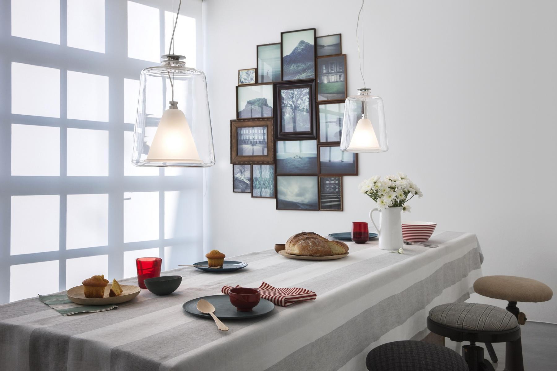 Glass and aluminium pendant lamp | Lanterna - 477 by Oluce