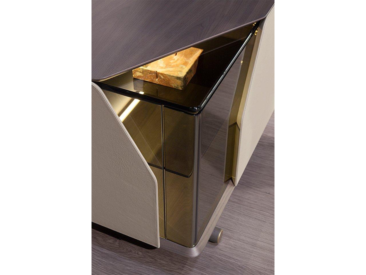 Wooden TV cabinet with leather doors and drawers | Vine by Turri