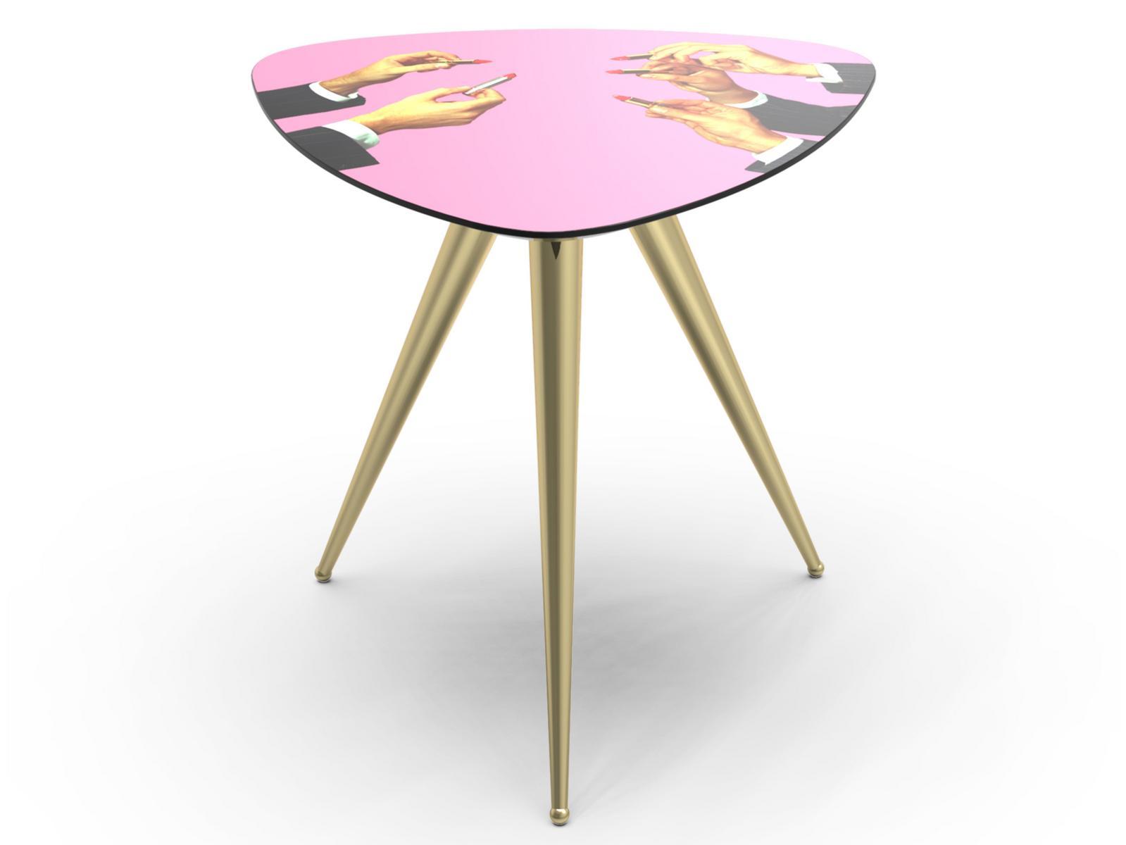 Triangular coffee table with MDF top and metal legs | Pink Lipsticks by Seletti