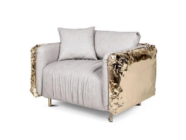 Upholstered leather armchair with armrests | Imperfectio by Boca Do Lobo
