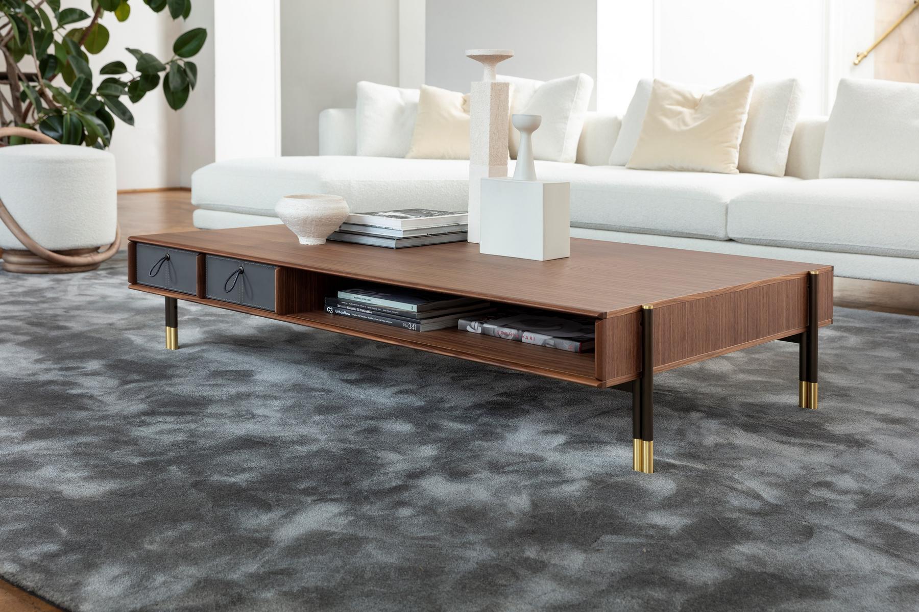 Low rectangular coffee table in canaletta walnut | Bayus by Porada