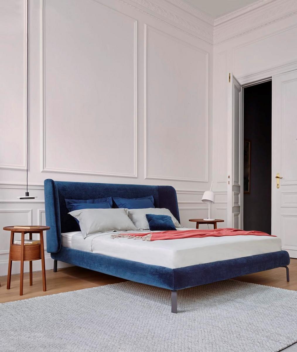 Fabric double bed with upholstered headboard | Desdemone by Ligne Roset