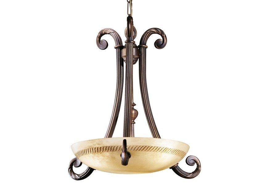 Rust chandelier with alabaster | Vivienne 2500/3 by Possoni Illuminazione