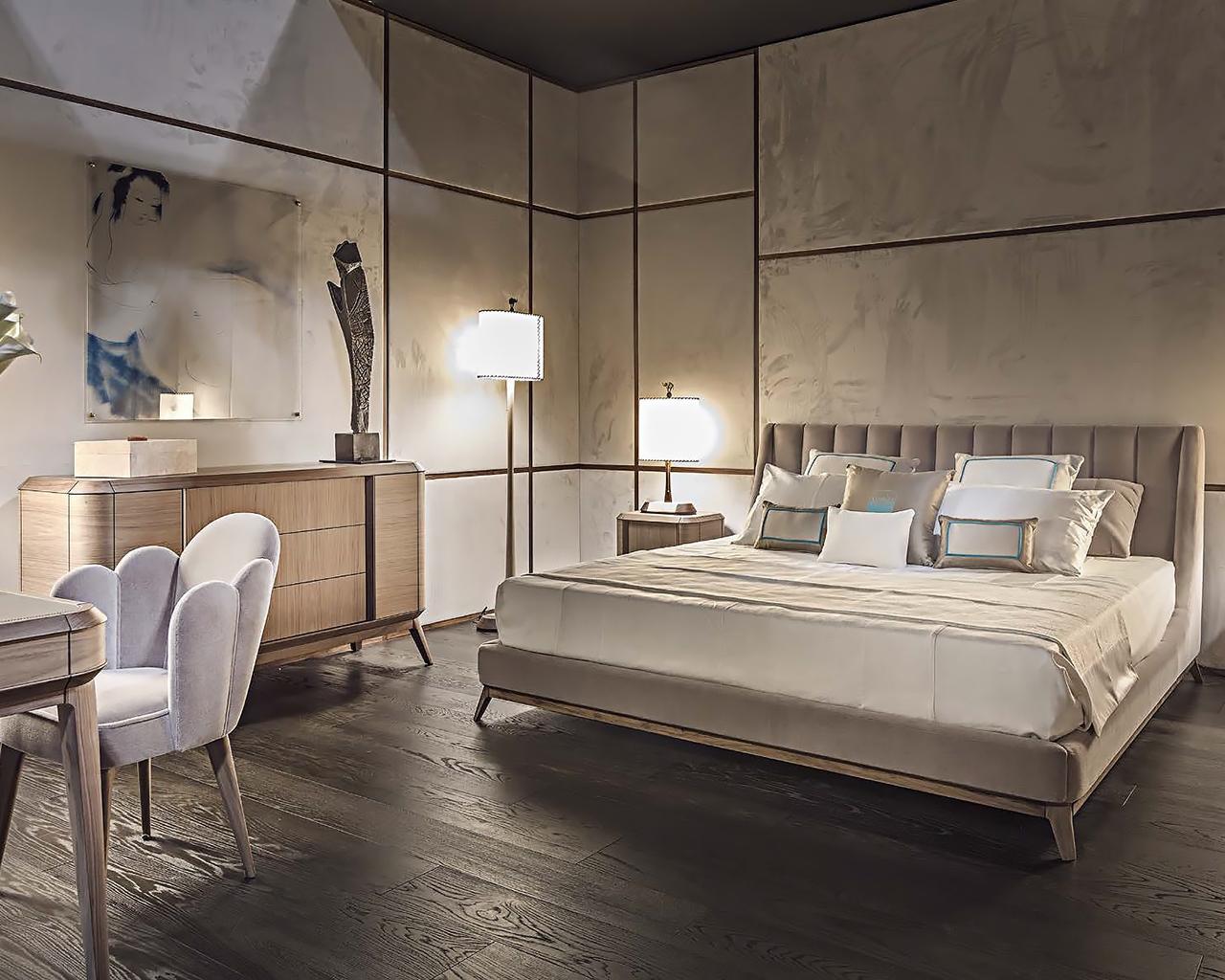 Leather bed with tufted headboard | Calipso by Annibale Colombo