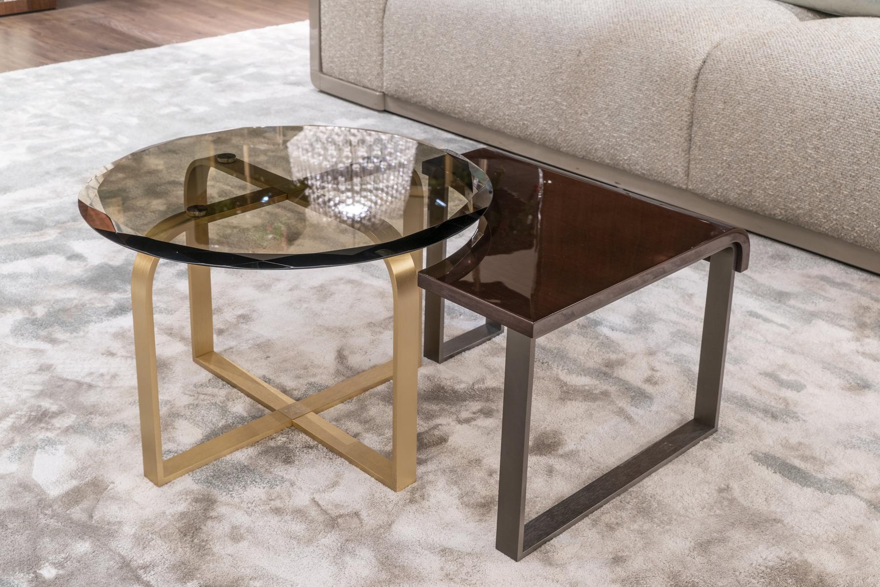 Metal coffee table and glass and walnut top | Tulip Tris by Bruno Zampa