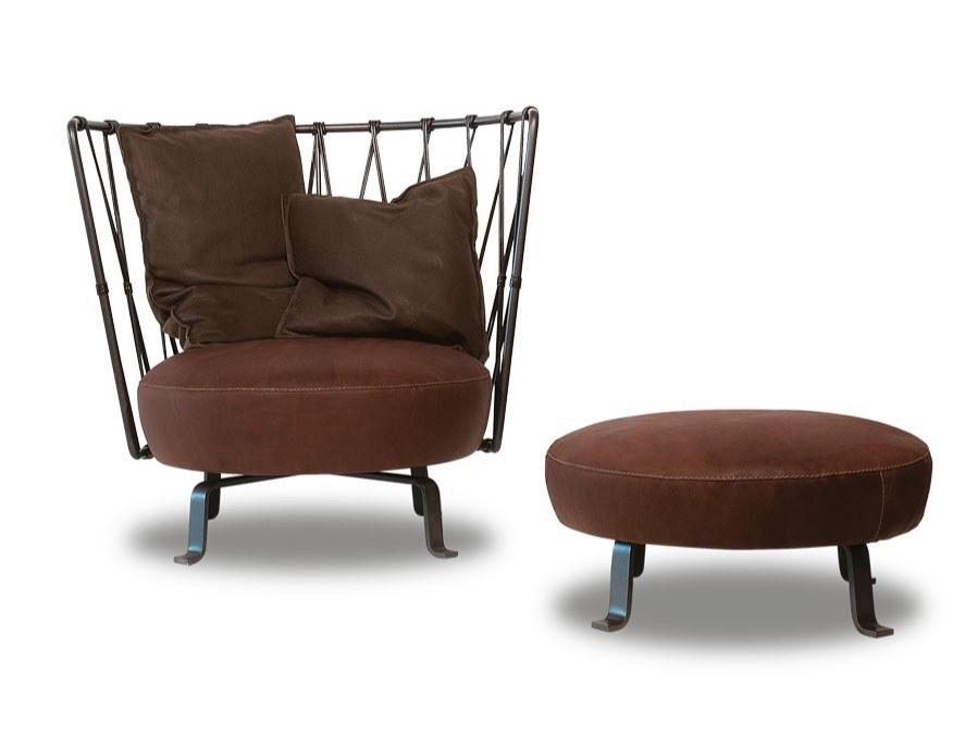 Leather armchair with footstool | Pedro by Baxter