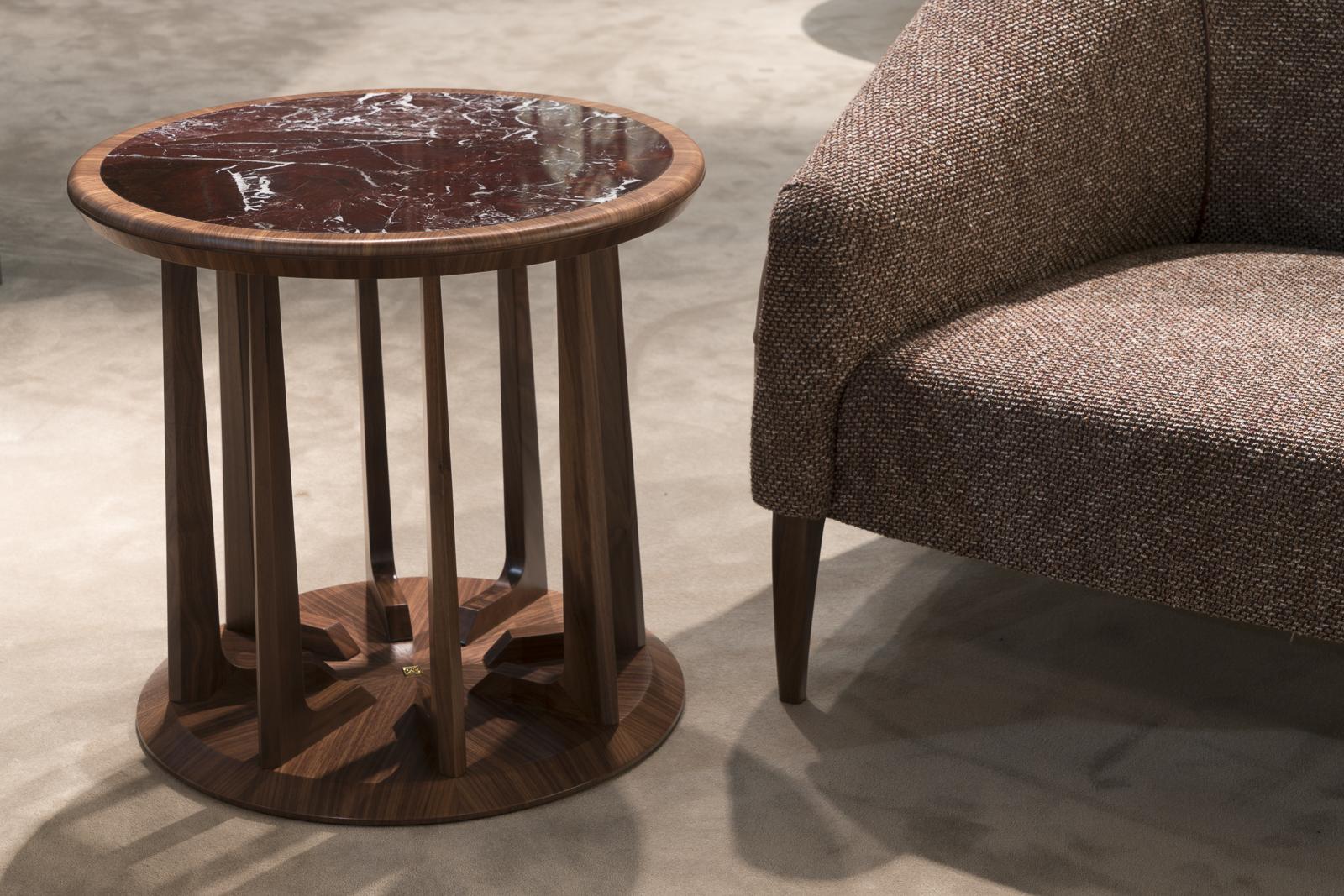 Round walnut high side table | New Line by Bruno Zampa