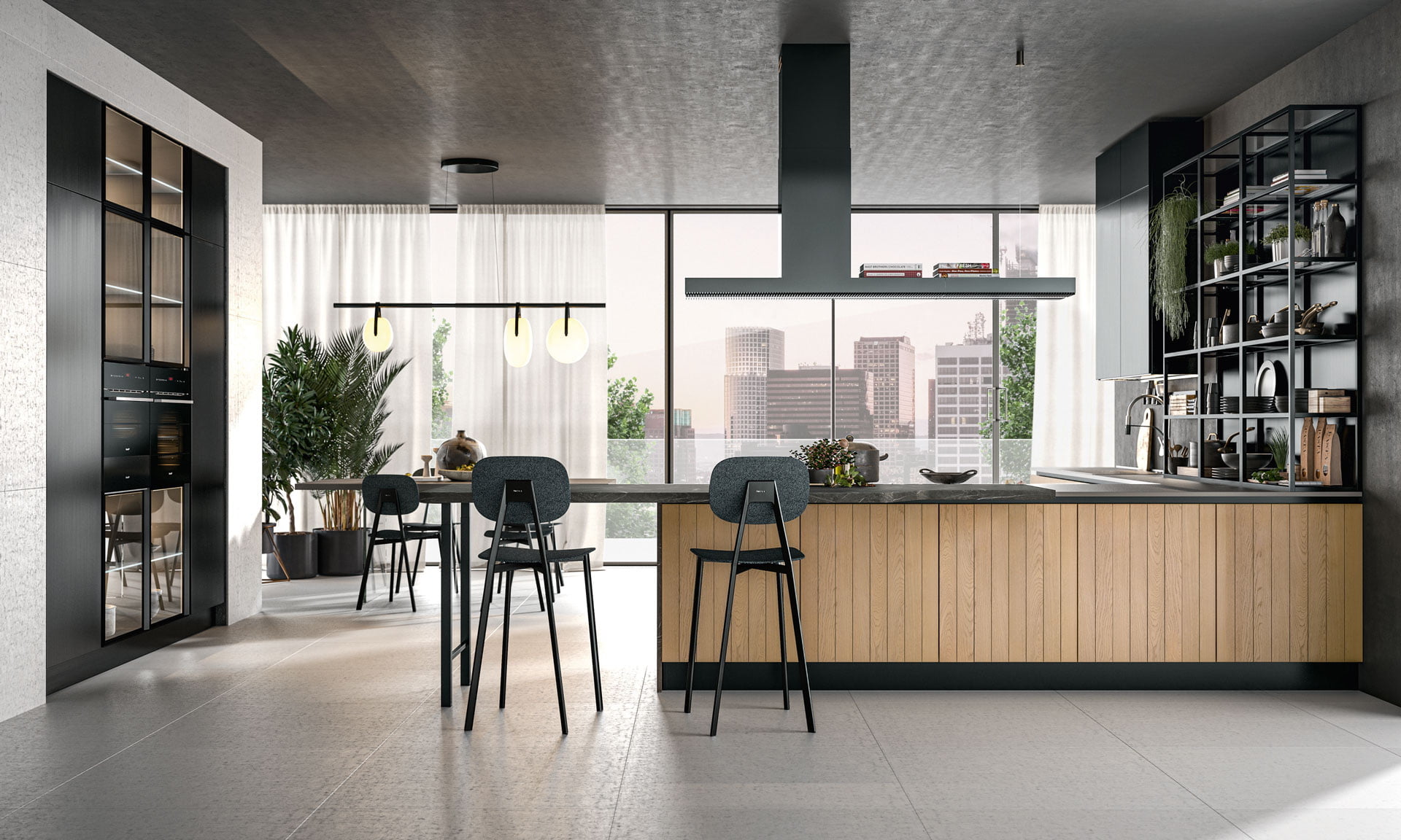 Glass kitchen without handles Lube Cucine Clover