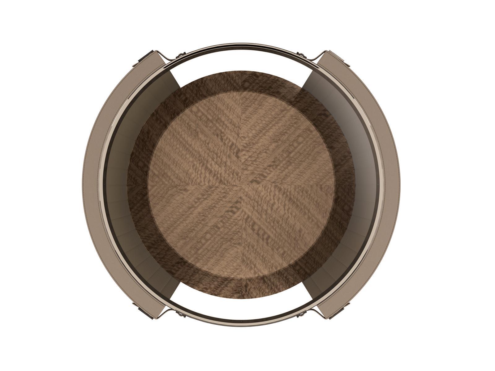 Round coffee table covered in leather and glass top | Rupert by Bruno Zampa