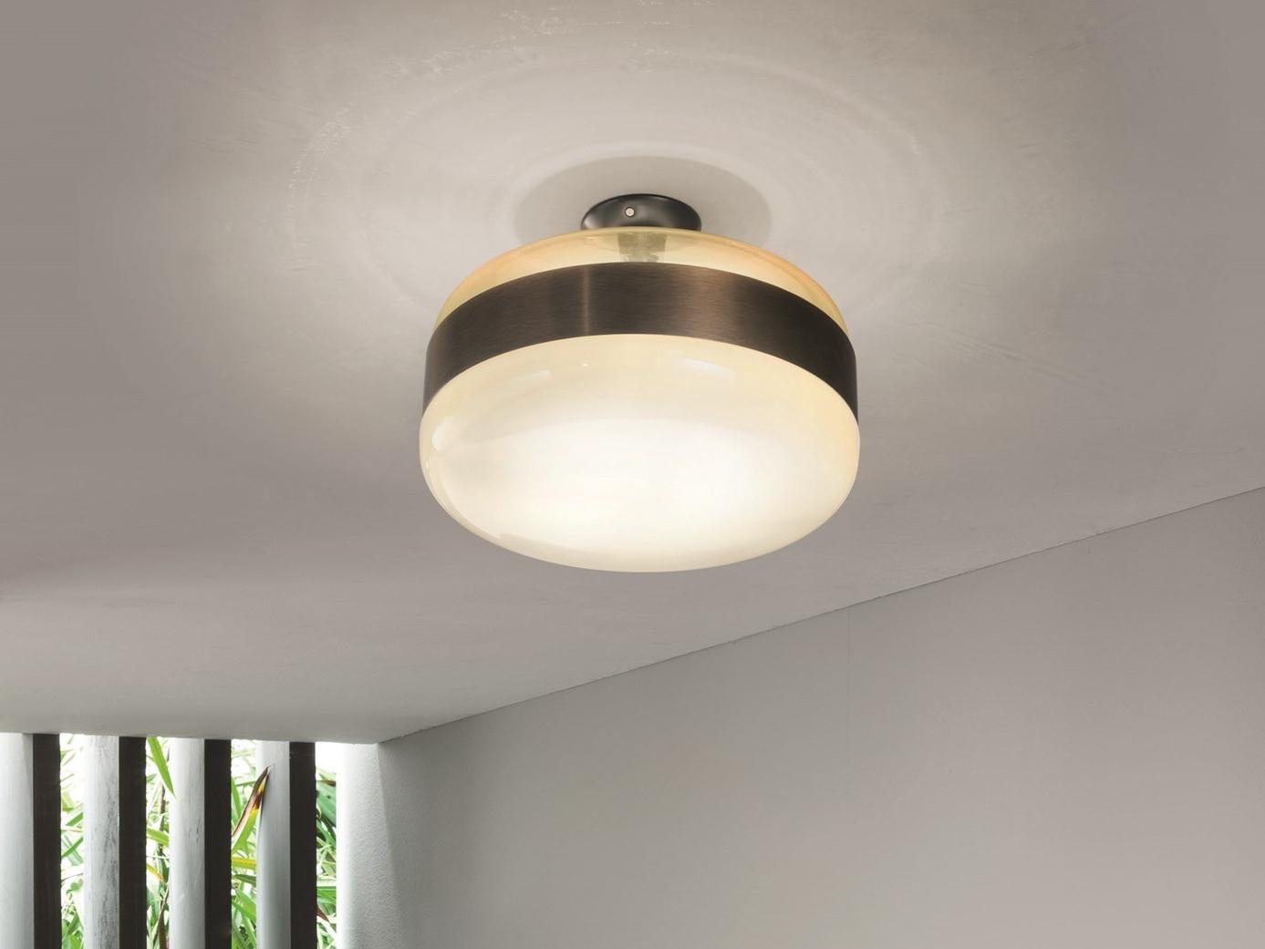 Direct-indirect light blown glass ceiling light | Futura Pl by Vistosi