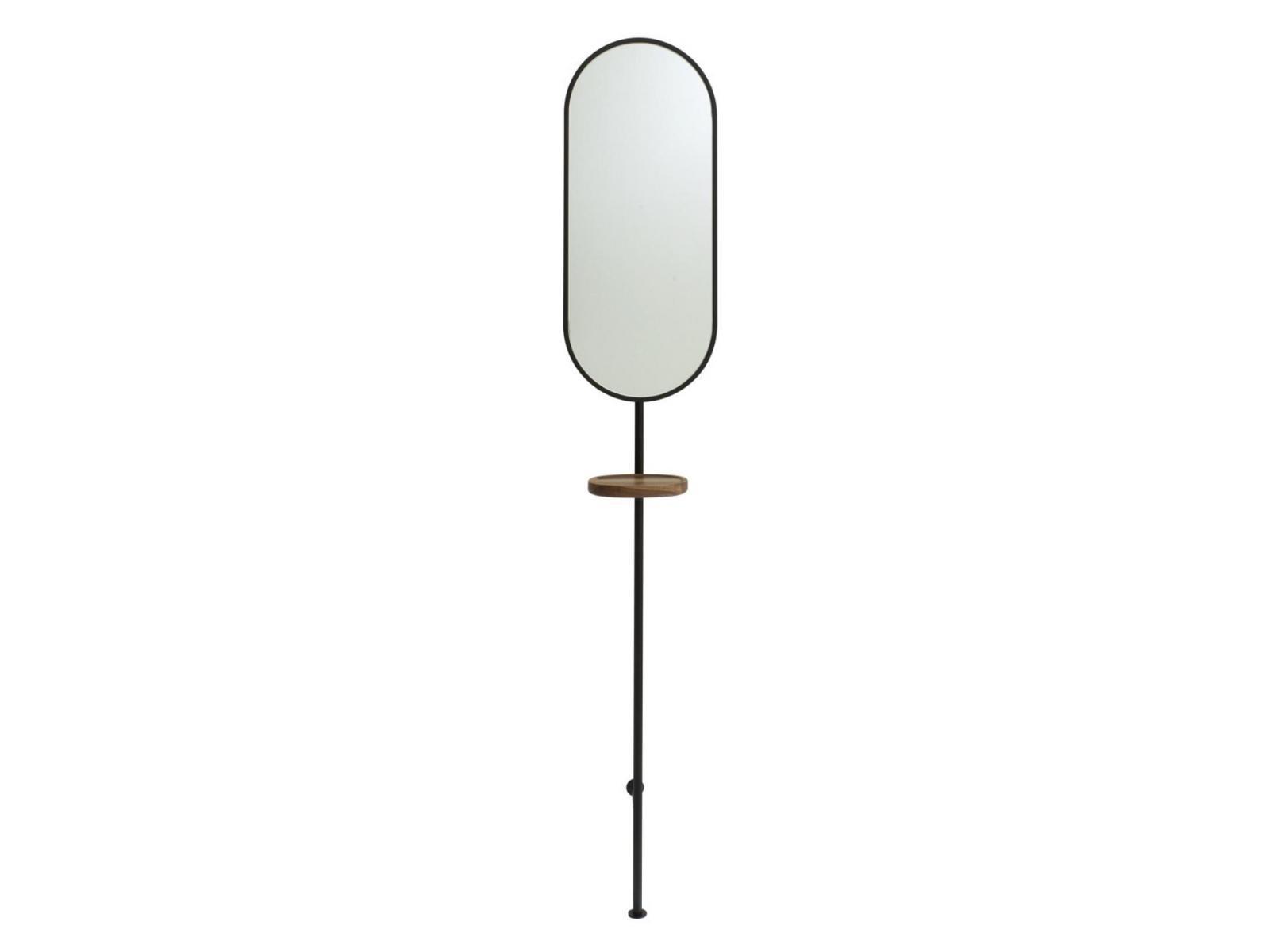 Oval wall-mounted glass and steel mirror with shelf | Loomy by Ligne Roset