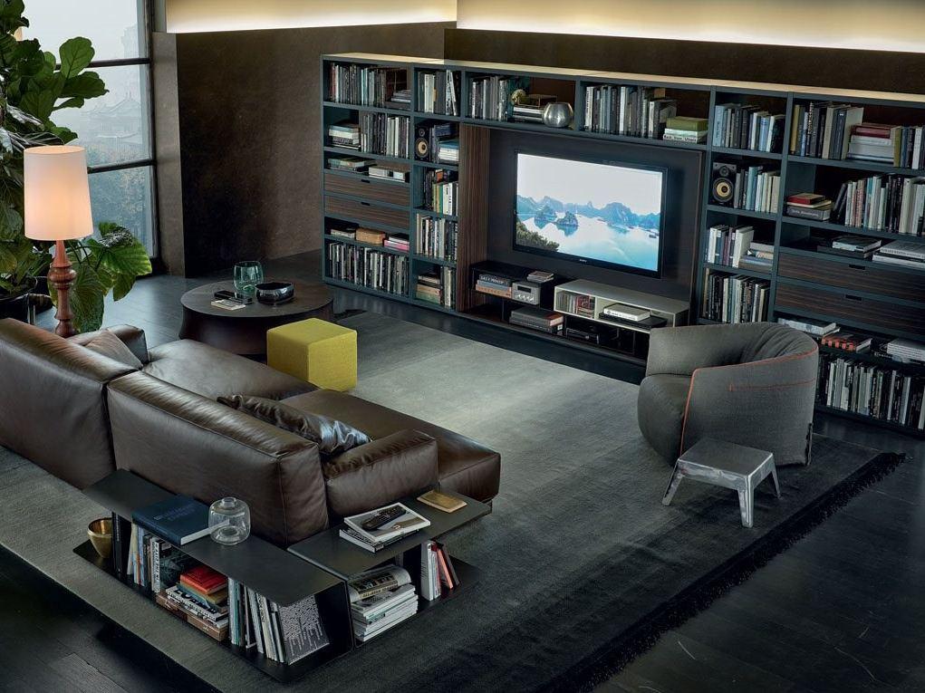 Sectional wooden bookcase | Wall System by Poliform