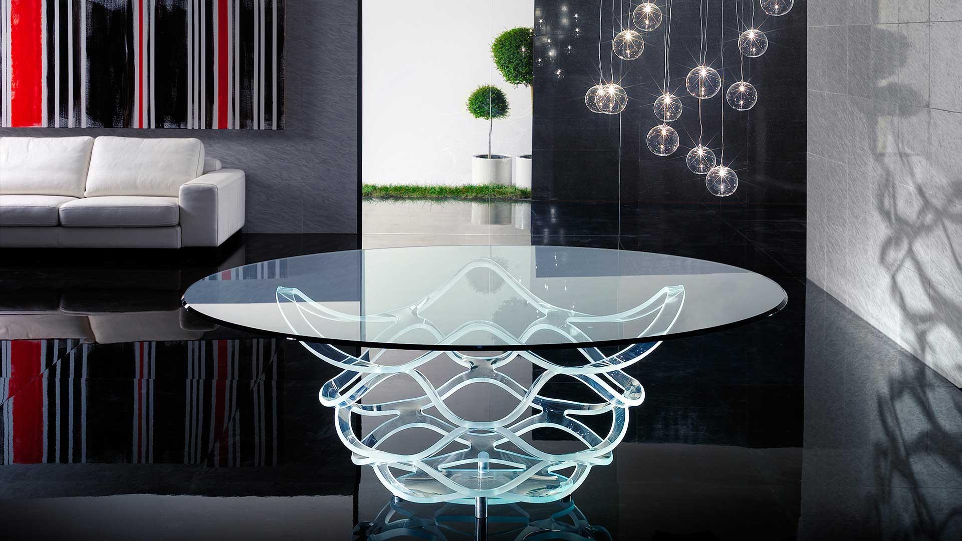 Round glass dining table | Neolitico by Reflex