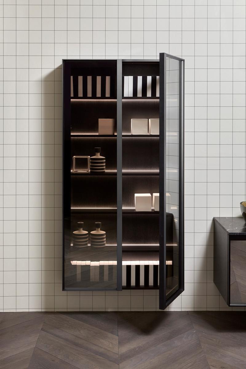 Suspended wood and glass bathroom cabinet with doors | Bemade by Antonio Lupi
