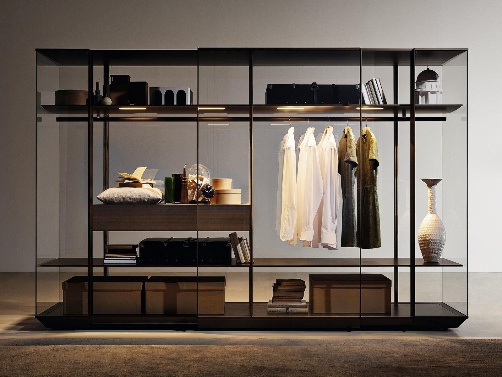 Glass and aluminium display cabinet / wardrobe | Kristal by Molteni