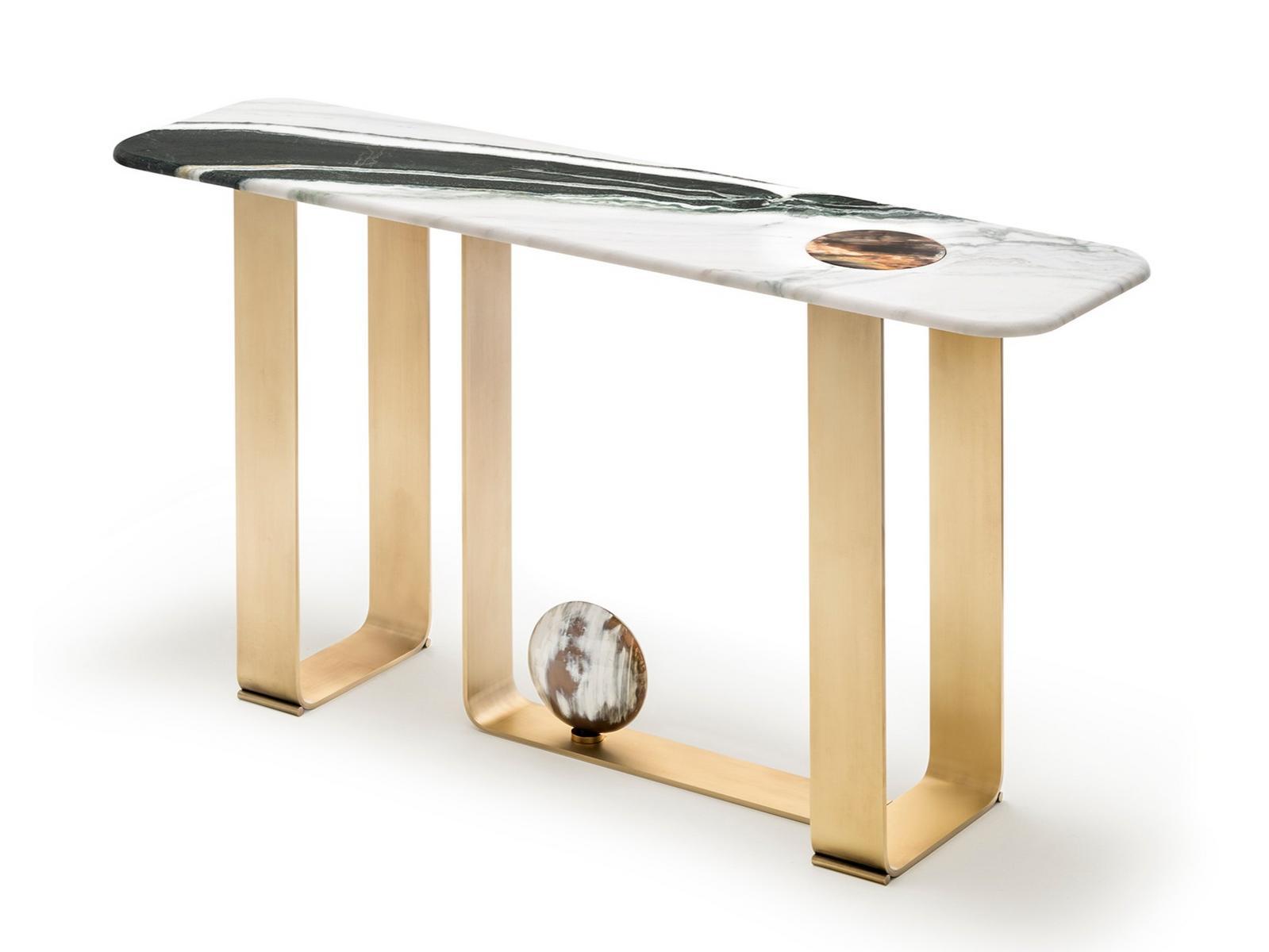 Rectangular marble console table with satin metal base | Minerva 7005s by Arcahorn