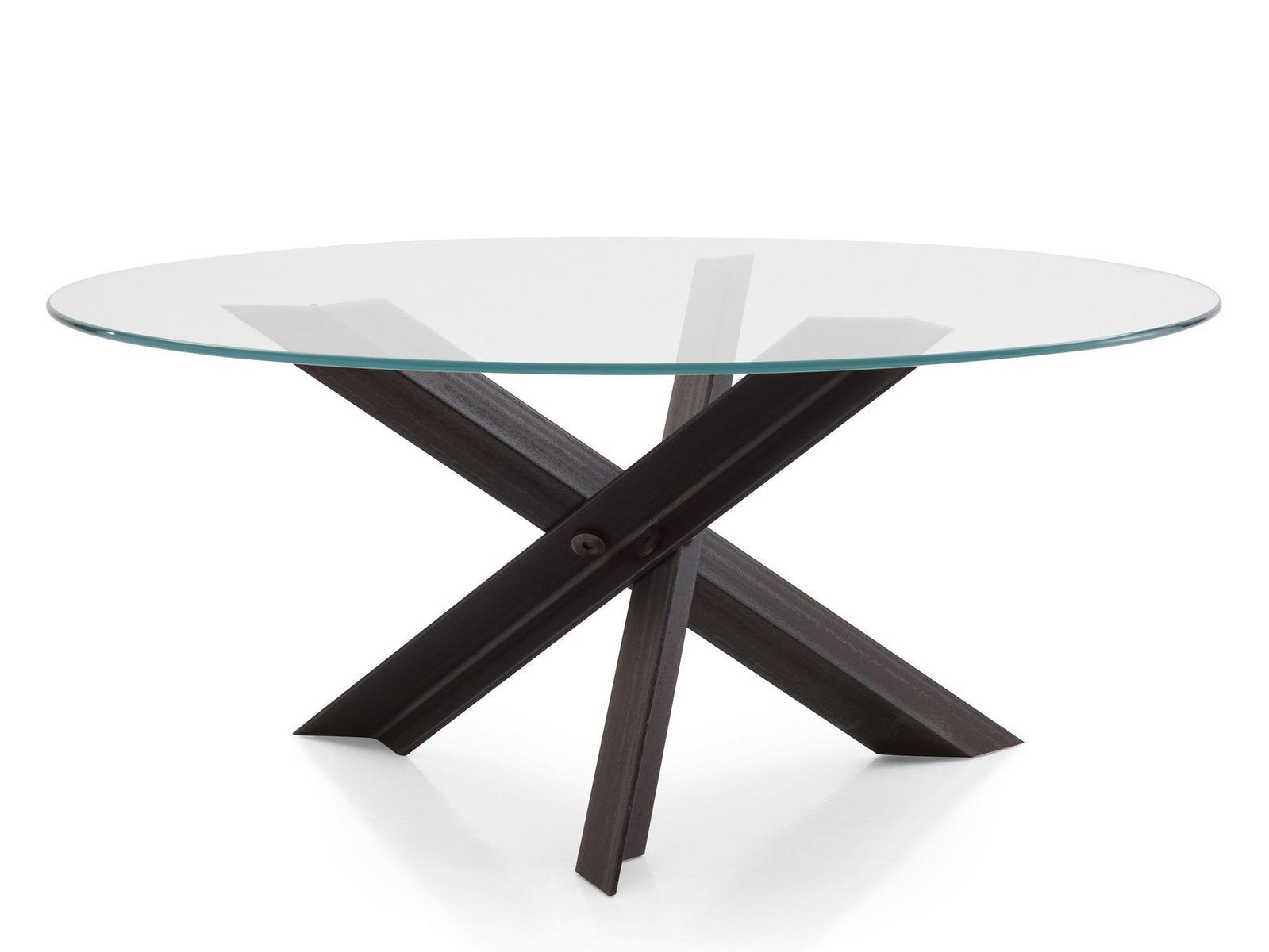 Round glass and steel living room table | Bolt by B&B Italia