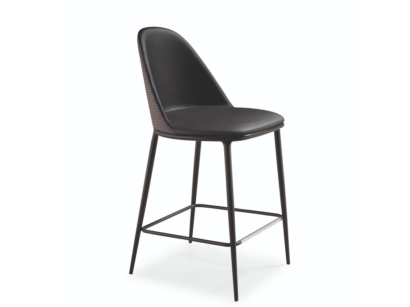 Leather kitchen stool with back | Lea H65 by Midj