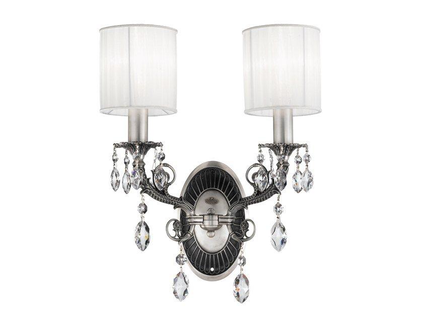 Old silver chandelier with Schoeler crystals an shades | Firefly 7117/a2-sh by Possoni Illuminazione