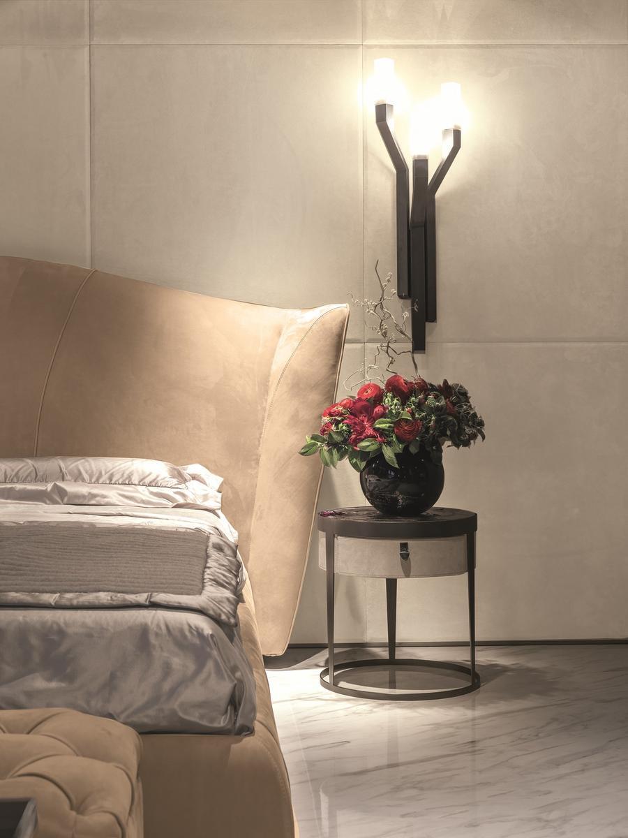 Round nabuk bedside table with drawers | Amadeus by Longhi