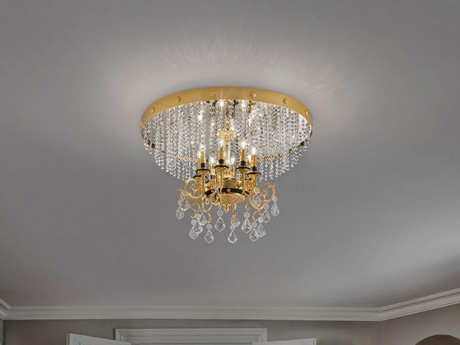 Incandescent brass ceiling lamp with crystals | Odessa Pl6 70 / Pl8 90 by Masiero