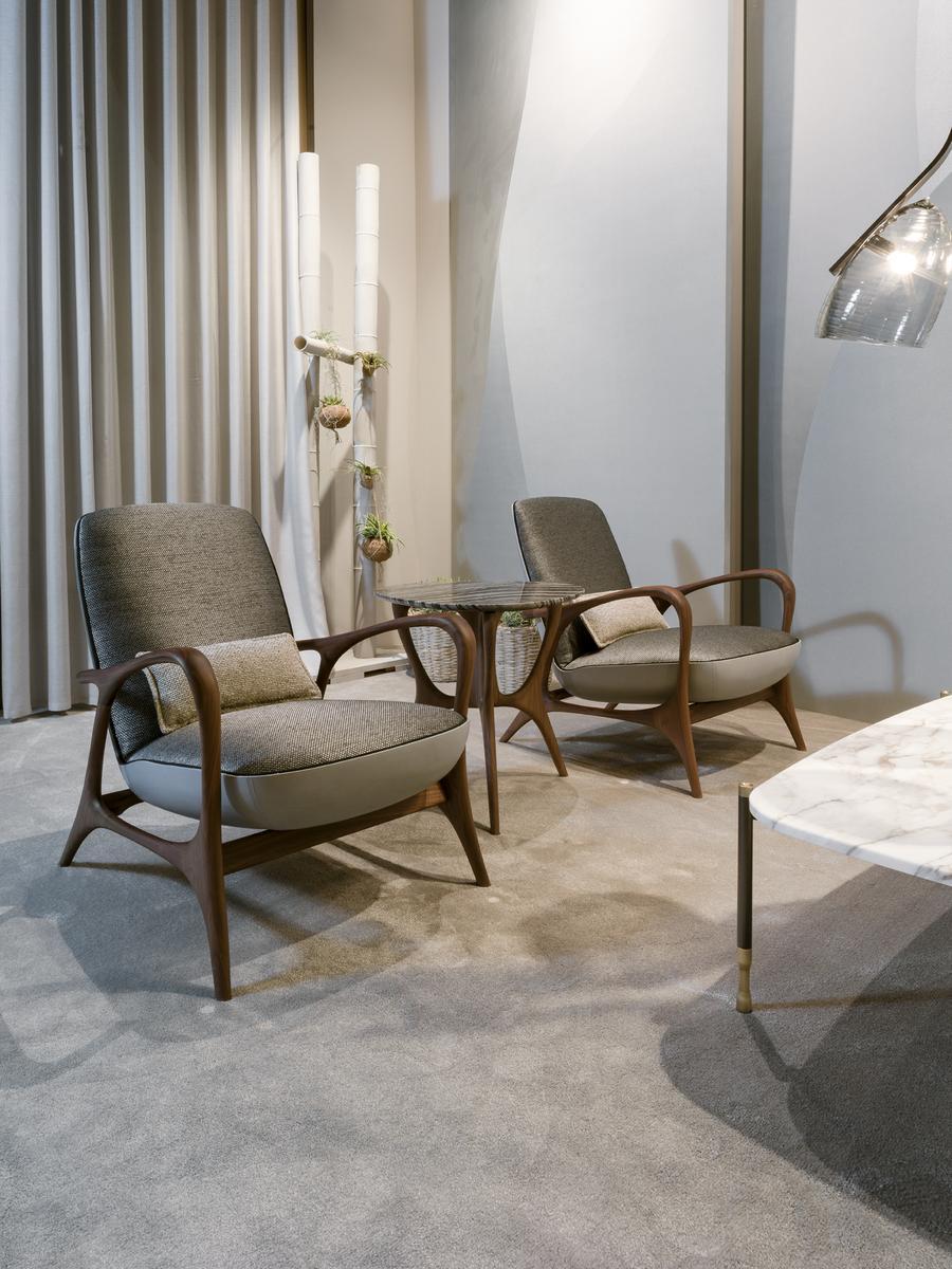 Upholstered high-back fabric armchair with armrests | Rea by Ezio Bellotti