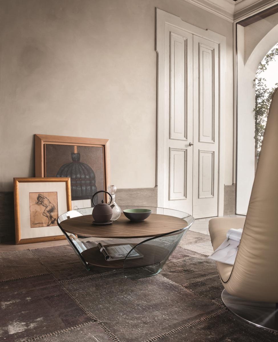 Round wood and glass coffee table | Raffaello by Tonin Casa