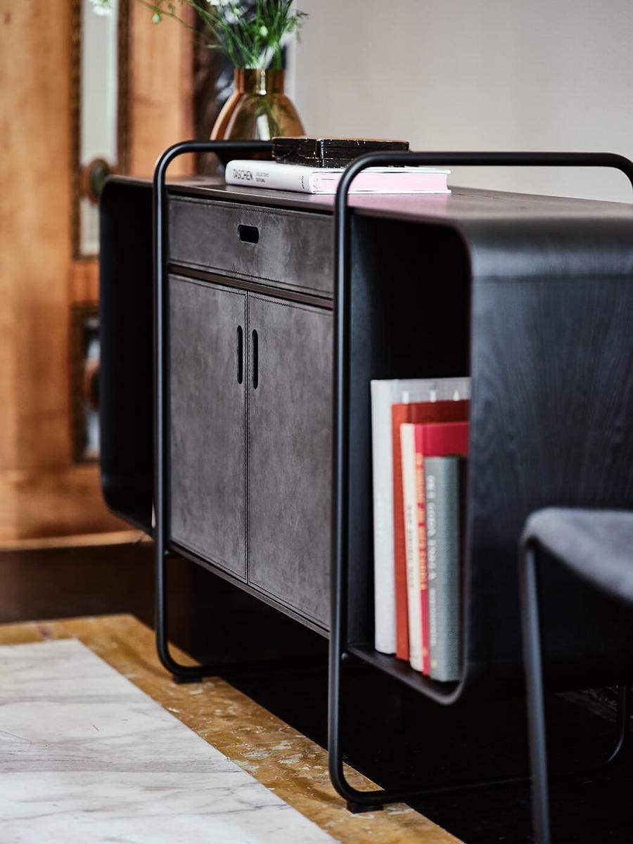 Sideboard in wood with flap doors covered in leather | Apelle by Midj