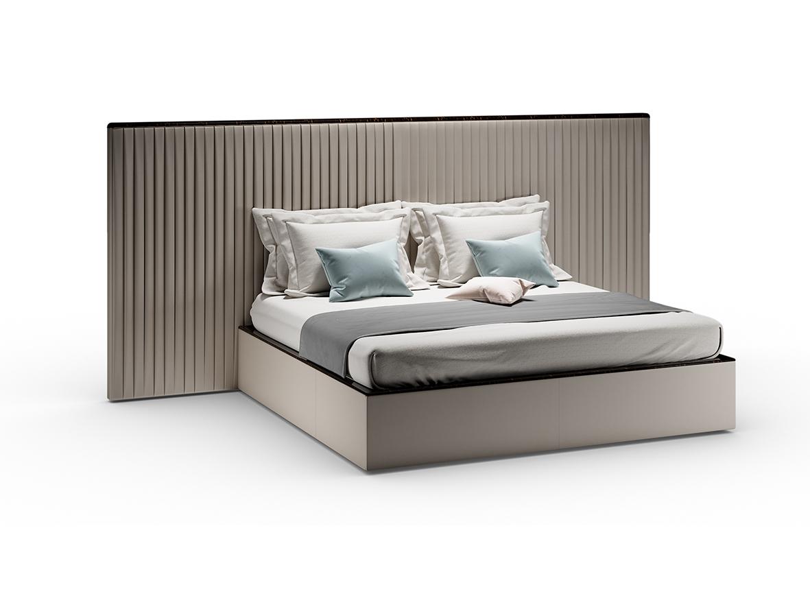 Leather double bed with upholstered headboard | Plissé by Reflex