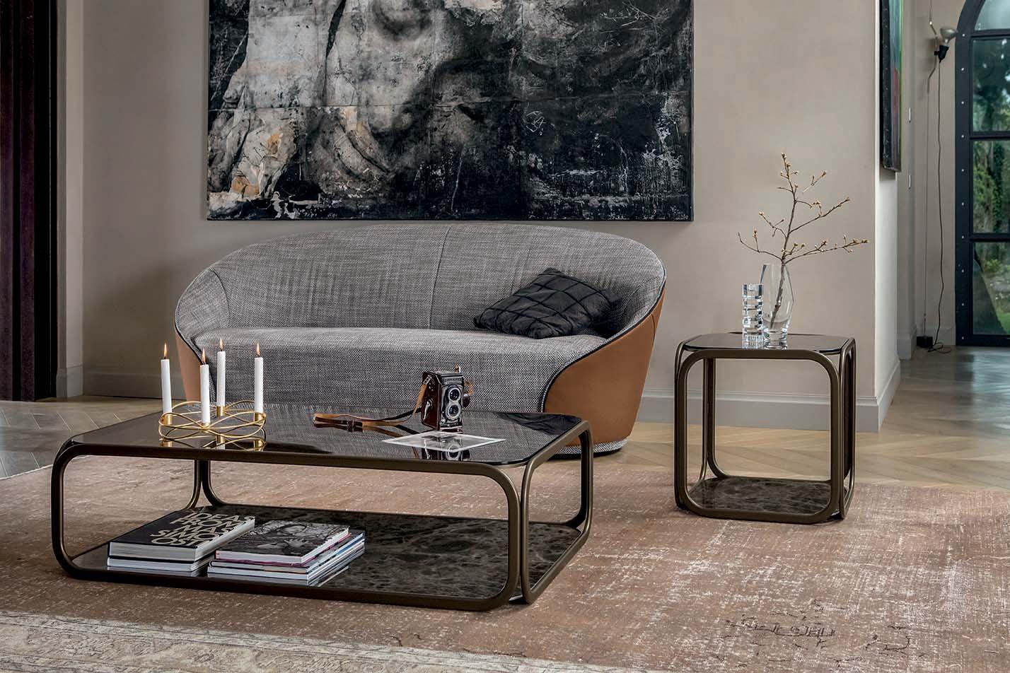 Square high metal side table with glass top and marble base | Remind by Tonin Casa