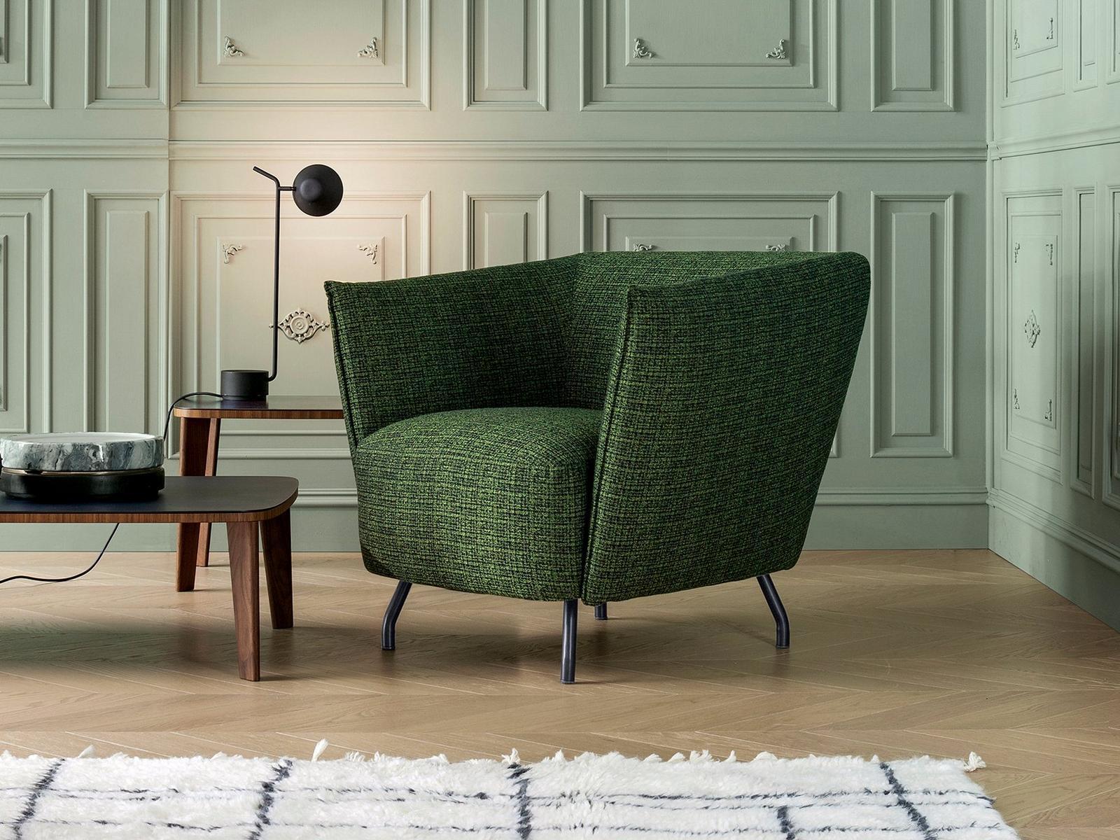 Upholstered fabric lobby chair with armrests | Arno by Bonaldo
