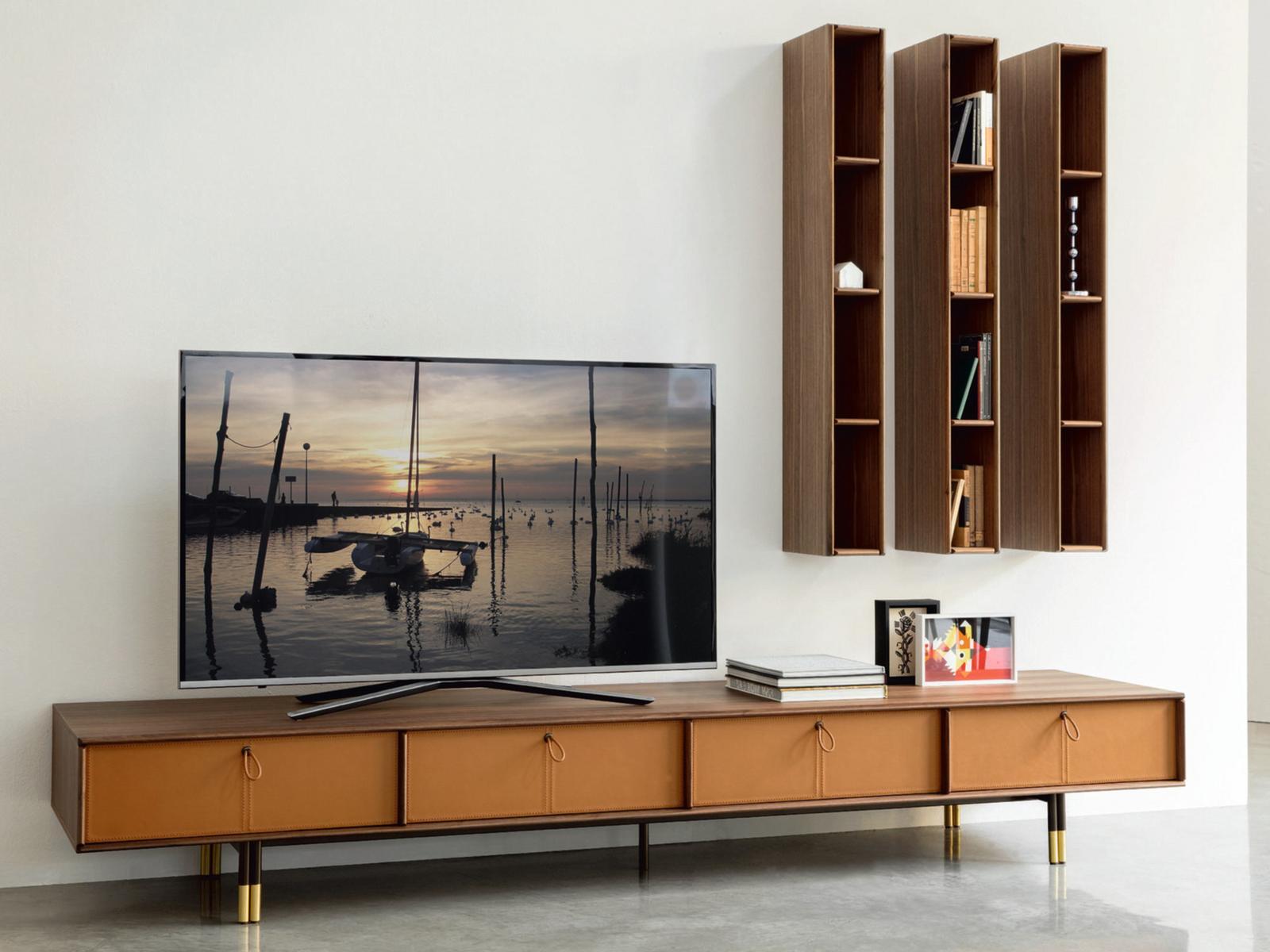 Low walnut TV cabinet with drawers | Bayus by Porada
