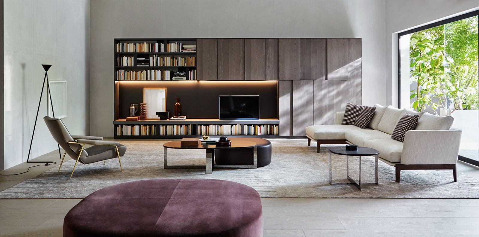 Upholstered leather pouf | Domino Next by Molteni