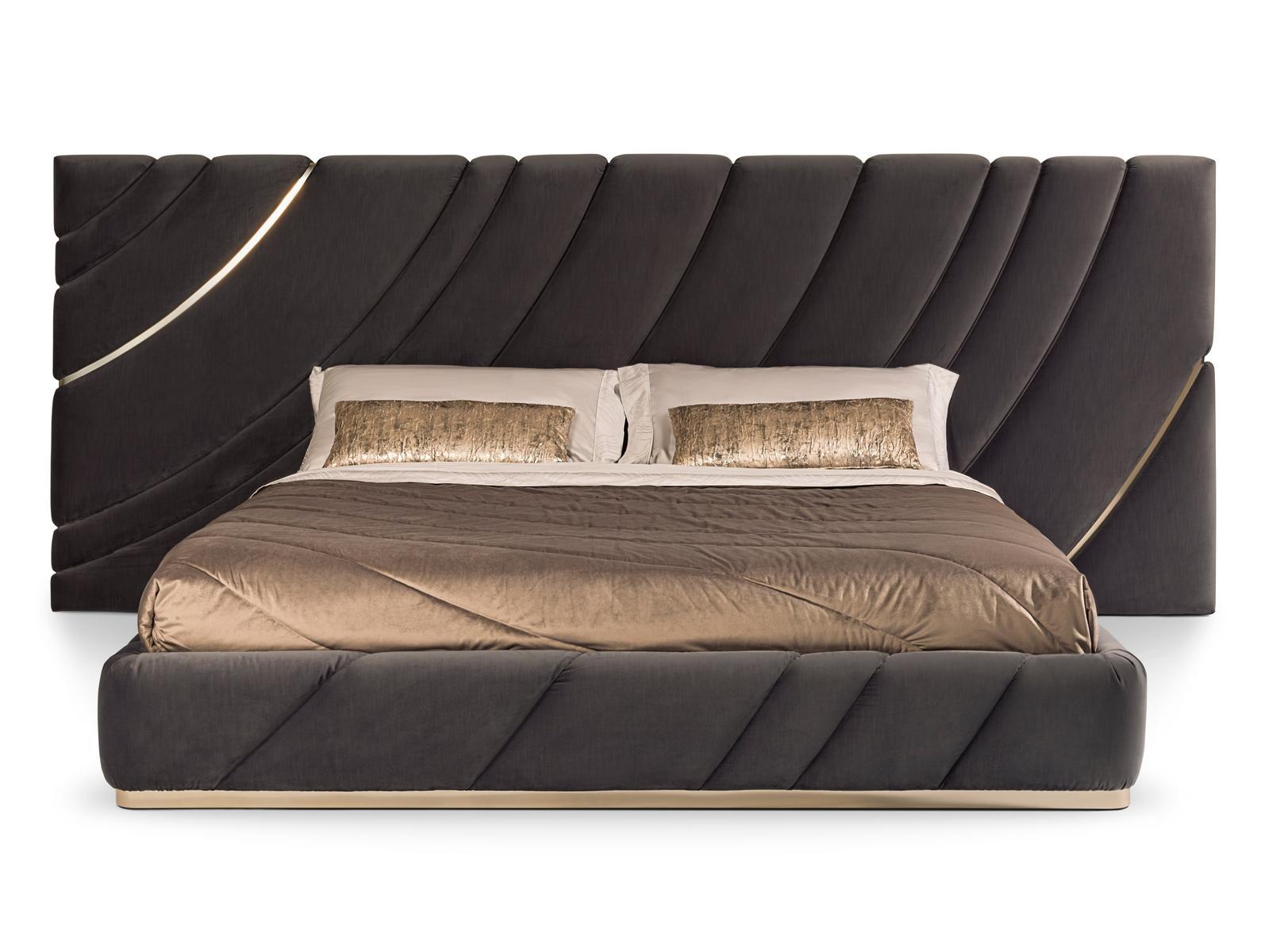 Fabric double bed with upholstered headboard | Ultrasound by Visionnair